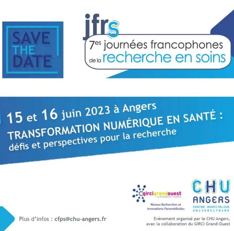 7e Journée Francophone de Recherche en Soins (JFRS) les 15-16 juin 2023 à Angers